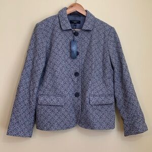 Talbots NWT Gray White Diamond Print Wool Blend 8 Button Down Blazer Jacket 12P
